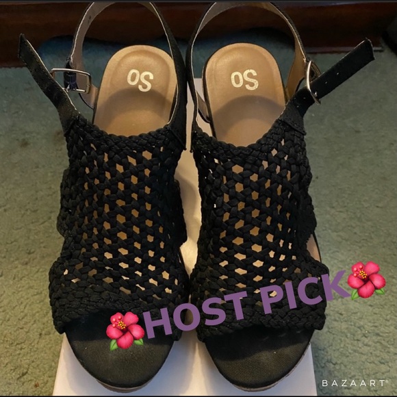SO Shoes - SO brand Taffy Black Wedge Sandals size 9